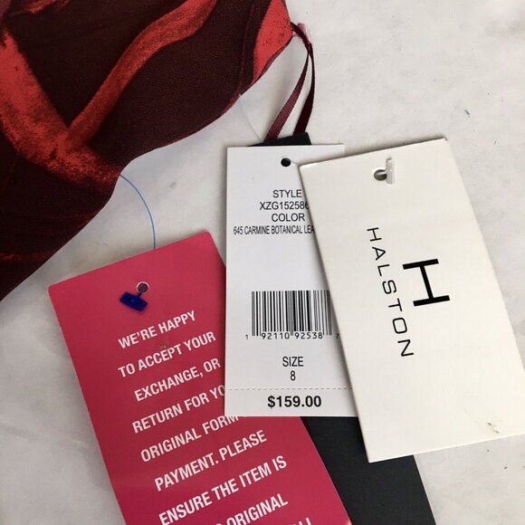 Halston Carmine Botanical Leaf Chiffon Dress Size 8 Burgundy - Picture 12 of 12